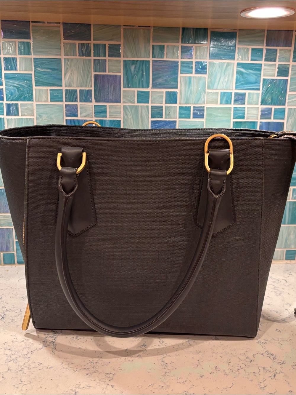 Dagne Dover Black Tote with Gold Hardware